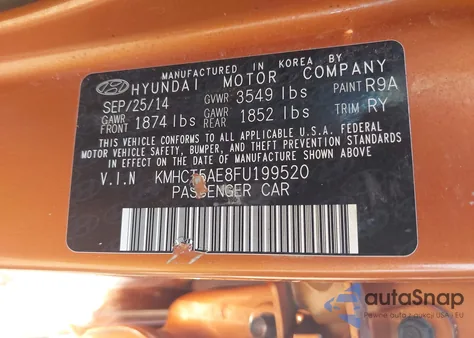 2015 Hyundai Accent Gs z USA, uszkodzony, nr VIN KMHCT5AE8FU199520